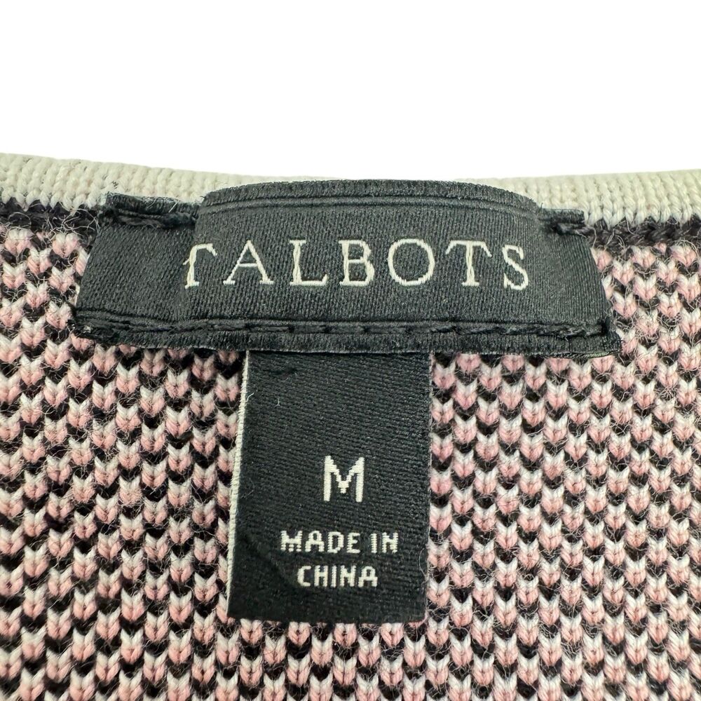 Talbots Size MEDIUM Pink White Herringbone Long Snap Button Cardigan - Picture 7 of 8